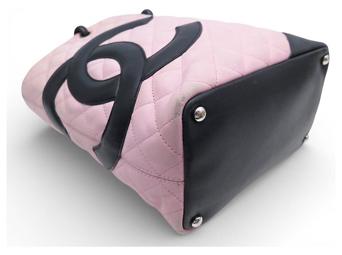 BOLSO DE MANO CHANEL CAMBON EN CUERO QUILTED ROSA Y NEGRO - vista 5