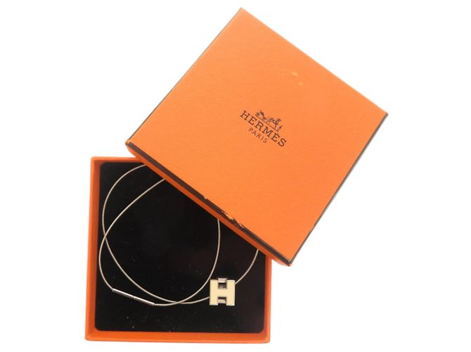 Collana Hermès Case d'Ache H Cube Metallo Argento Bianco Crudo - vista 2