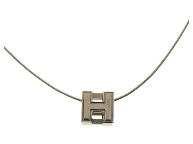 Collana Hermès Case d'Ache H Cube Metallo Argento Bianco Crudo - vista 3