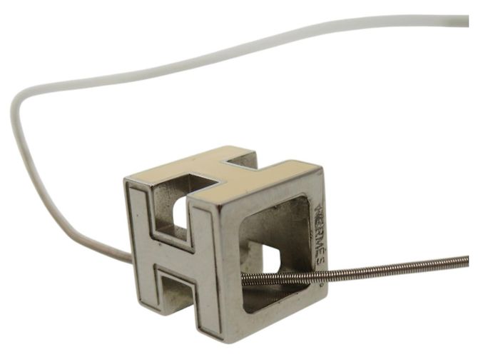 Collana Hermès Case d'Ache H Cube Metallo Argento Bianco Crudo - vista 5