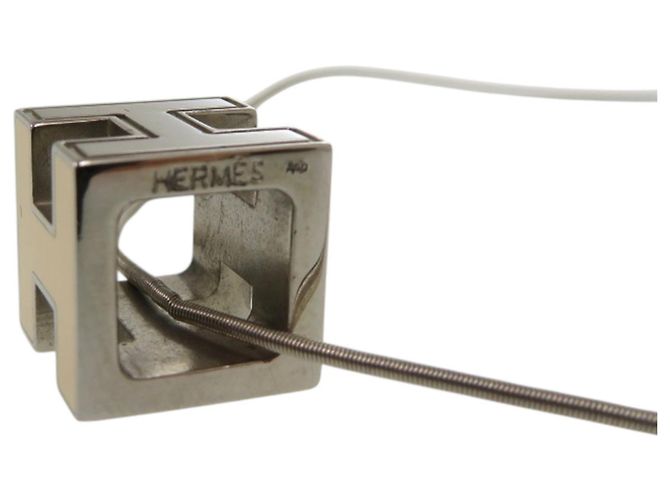 Collana Hermès Case d'Ache H Cube Metallo Argento Bianco Crudo - vista 6