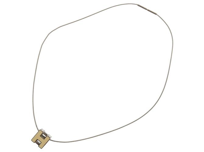 Collana Hermès Case d'Ache H Cube Metallo Argento Bianco Crudo - vista 8