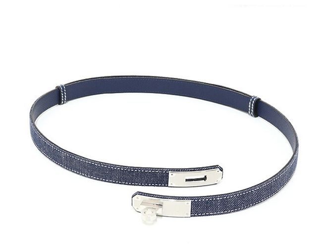 Damen Gürtel Kelly Jean 18 PM Epson Denim Blau von Hermès Silber Weiß Marineblau Dunkelblau - Ansicht 3