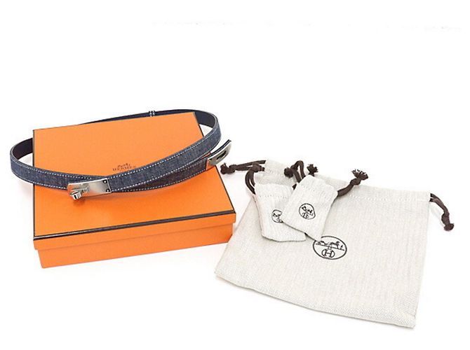 Damen Gürtel Kelly Jean 18 PM Epson Denim Blau von Hermès Silber Weiß Marineblau Dunkelblau - Ansicht 6