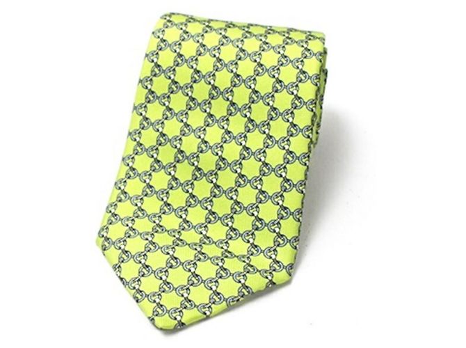 Cravatta in seta Hermès grigia e verde chiaro Marrone - vista 3