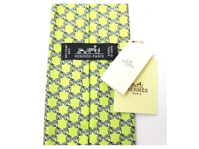 Cravatta in seta Hermès grigia e verde chiaro Marrone - vista 5