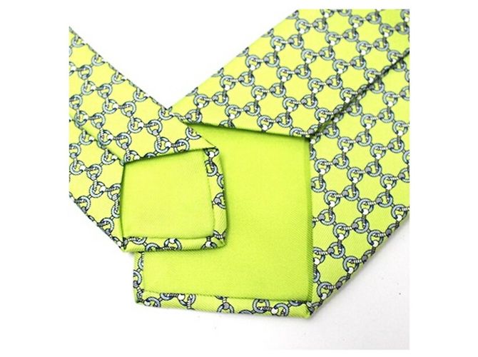 Cravatta in seta Hermès grigia e verde chiaro Marrone - vista 6