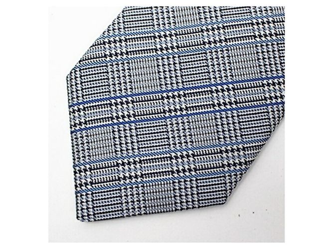 Corbata de seda para hombre Hermès Castaño Negro Blanco Azul - vista 4