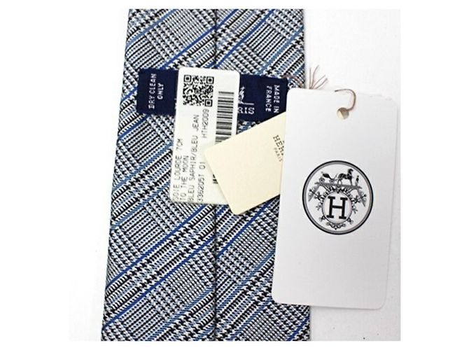 Corbata de seda para hombre Hermès Castaño Negro Blanco Azul - vista 5