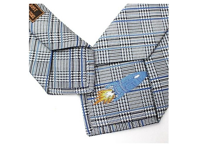 Corbata de seda para hombre Hermès Castaño Negro Blanco Azul - vista 6