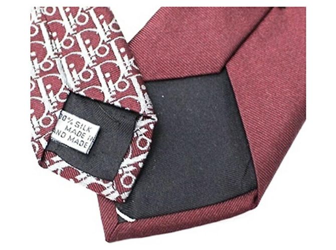 Cravate en soie grise et rouge Christian Dior Marron - vue 5