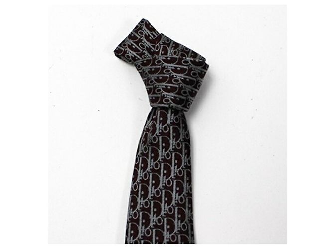 Cravate en soie grise et rouge Christian Dior Marron - vue 6