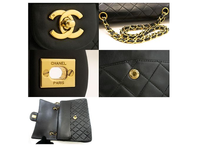 CHANEL Bolsa de Ombro Clássica com Dupla Aba em Couro de Cordeiro Preto - vista 7
