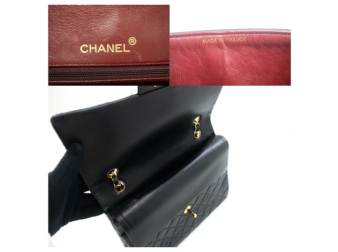 CHANEL Bolsa de Ombro Clássica com Dupla Aba em Couro de Cordeiro Preto - vista 8