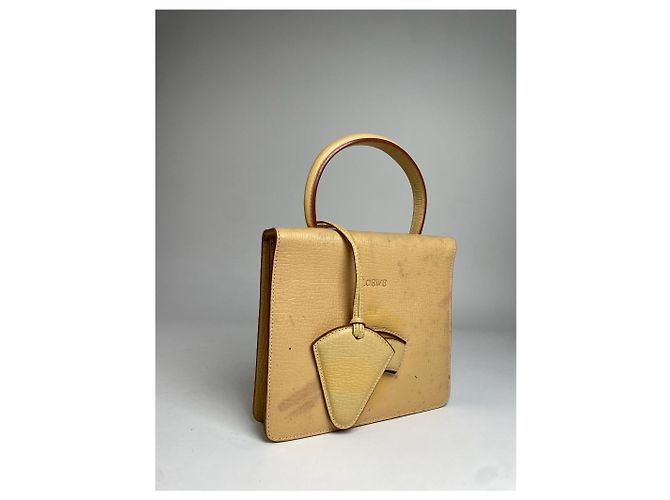 Vintage Loewe Madrid Lederhandtasche Beige / Gelb - Ansicht 5