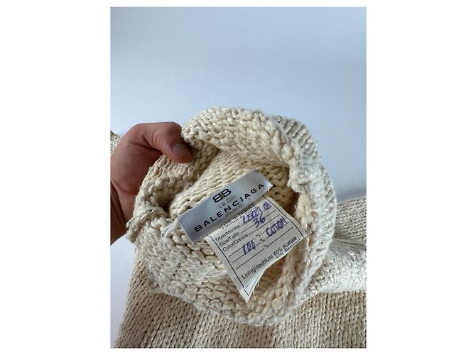 Vintage Balenciaga kurzer Rollkragenpullover beige M - Ansicht 11