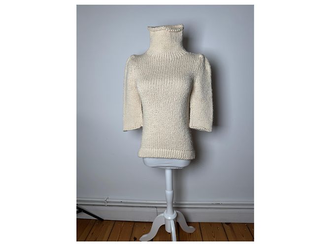 Vintage Balenciaga kurzer Rollkragenpullover beige M - Ansicht 14