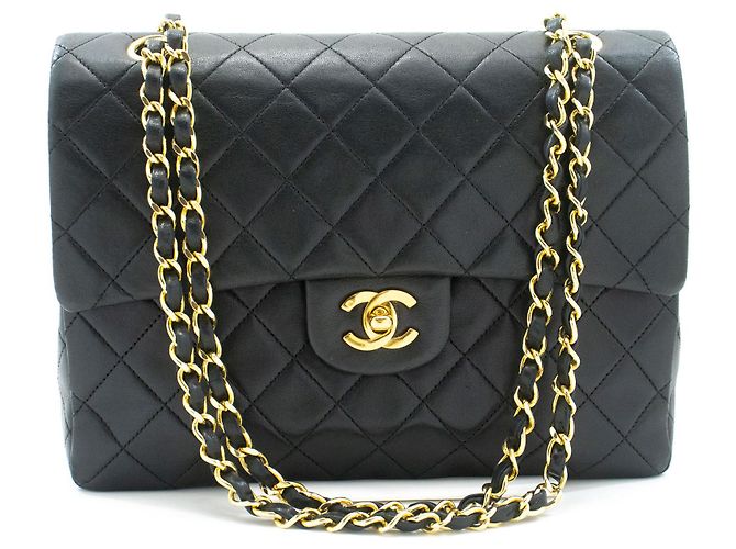 CHANEL Borsa a Spalla Classica con Doppio Flap in Pelle di Agnello Nera Nero - vista 2