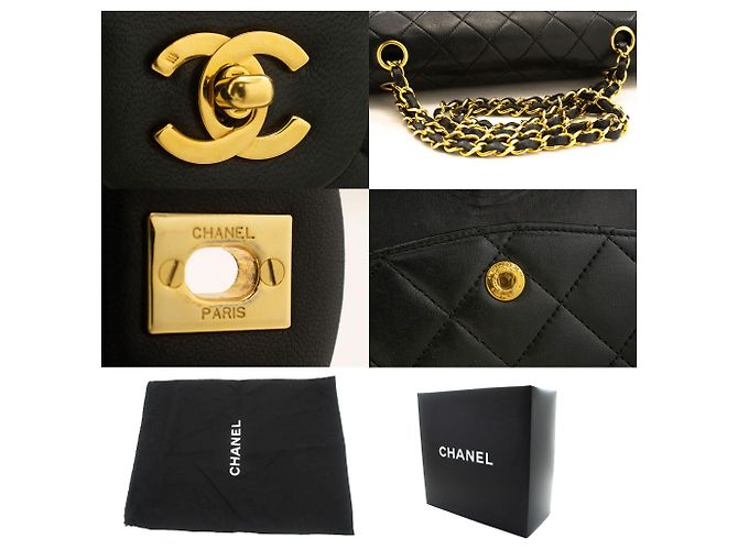 CHANEL Borsa a Spalla Classica con Doppio Flap in Pelle di Agnello Nera Nero - vista 7