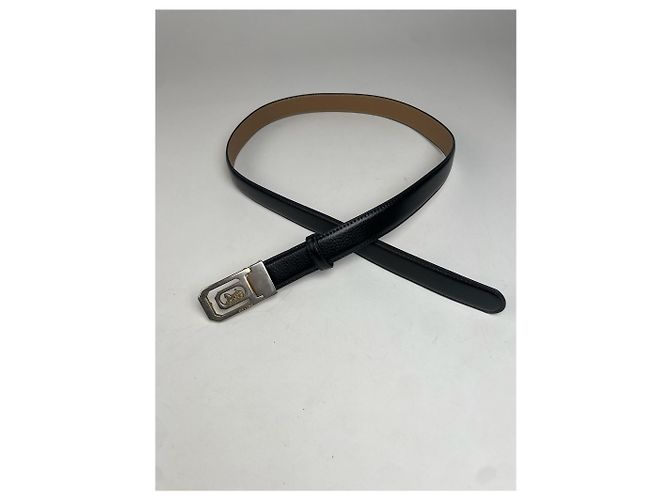 Céline Schwarzer Leder-Gürtel mit Vintage Celine Paris Wagenlogo - Ansicht 2