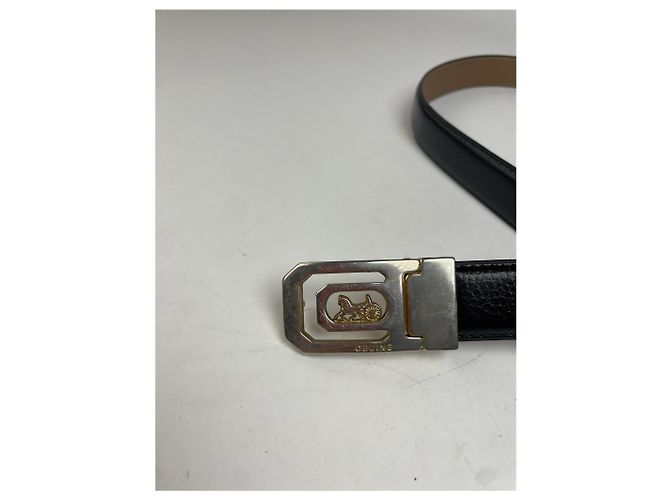 Céline Schwarzer Leder-Gürtel mit Vintage Celine Paris Wagenlogo - Ansicht 4