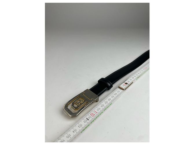 Céline Schwarzer Leder-Gürtel mit Vintage Celine Paris Wagenlogo - Ansicht 5