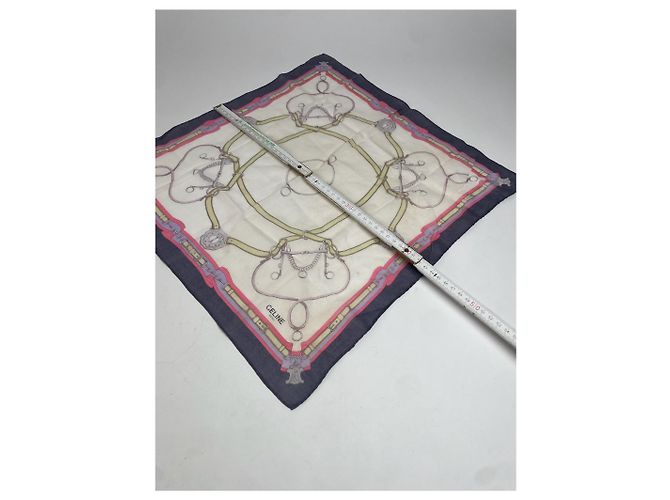 Céline Sciarpa Celine Vintage Barocca Bianca Viola Rosa Oro Multicolore - vista 2
