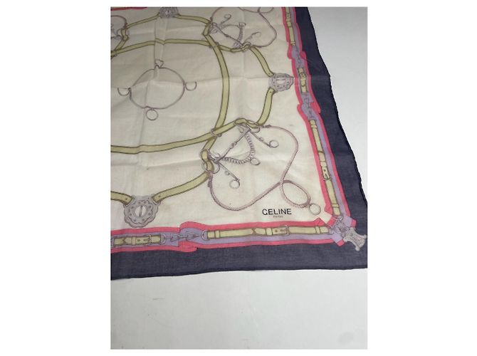Céline Sciarpa Celine Vintage Barocca Bianca Viola Rosa Oro Multicolore - vista 5