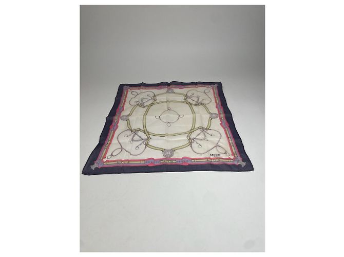 Céline Sciarpa Celine Vintage Barocca Bianca Viola Rosa Oro Multicolore - vista 6