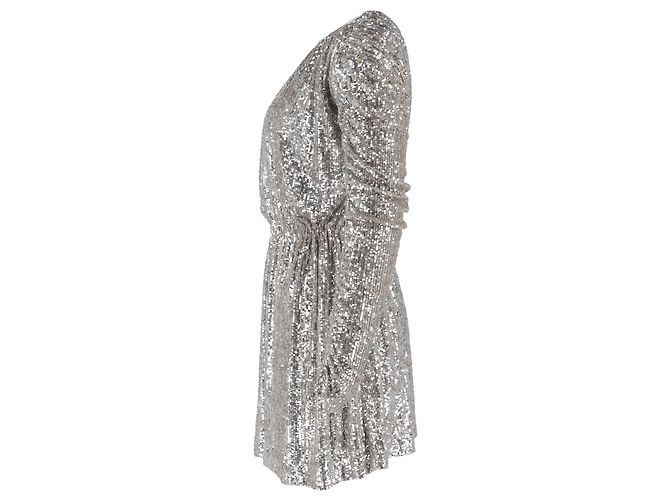 Mini-Kleid mit Bootsausschnitt aus silbernem Polyester mit Pailletten von Saint Laurent Metallisch - Ansicht 2