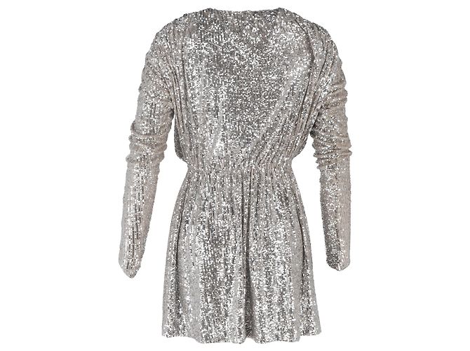 Mini-Kleid mit Bootsausschnitt aus silbernem Polyester mit Pailletten von Saint Laurent Metallisch - Ansicht 3