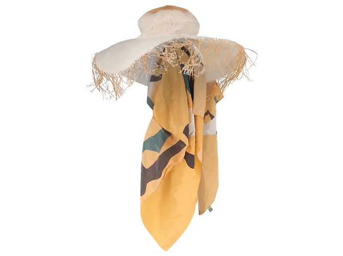 Cappello a tesa larga con sciarpa in rafia bianca e seta di Jacquemus Bianco - vista 2