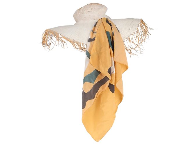 Cappello a tesa larga con sciarpa in rafia bianca e seta di Jacquemus Bianco - vista 3