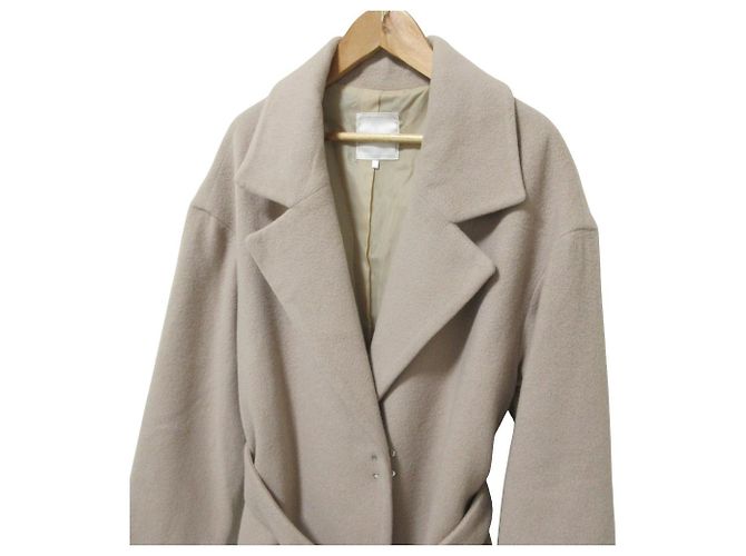Autre Marque Y Abrigo de Lana con Cinturón Couture Beige - vista 4