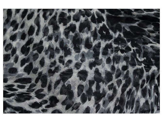 Bufanda cuadrada estampada de leopardo Saint Laurent Negro Blanco Gris - vista 2
