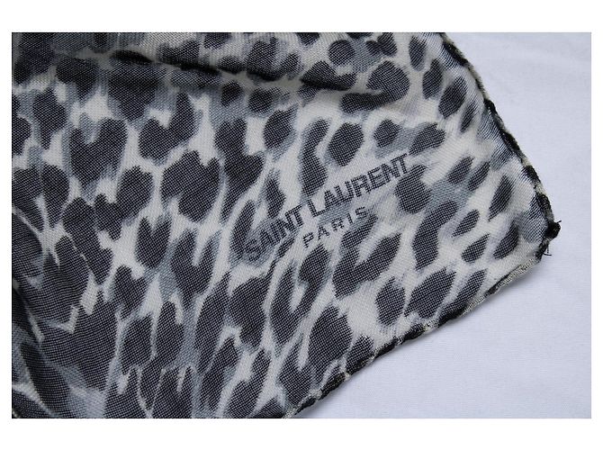Bufanda cuadrada estampada de leopardo Saint Laurent Negro Blanco Gris - vista 3