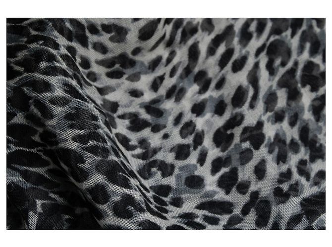 Bufanda cuadrada estampada de leopardo Saint Laurent Negro Blanco Gris - vista 4