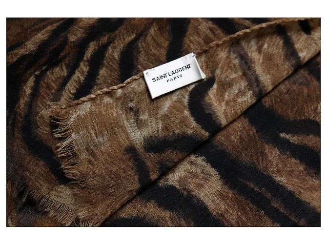 Sciarpa stampata tigre Saint Laurent Marrone Nero - vista 3
