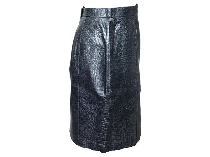 Falda de cuero metálico con estampado de cocodrilo Escada Plata Gris - vista 3