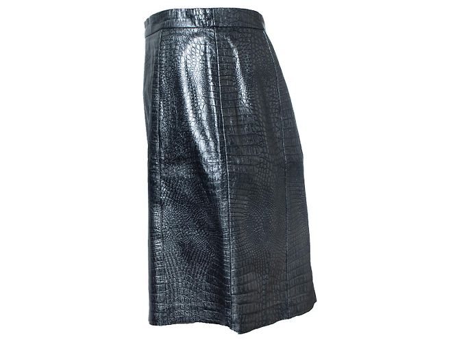 Falda de cuero metálico con estampado de cocodrilo Escada Plata Gris - vista 4
