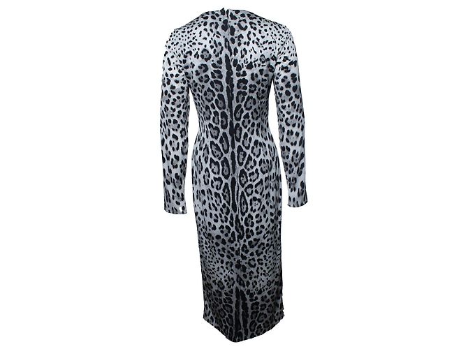 Vestido maxi gris con estampado de leopardo Dolce & Gabbana - vista 2