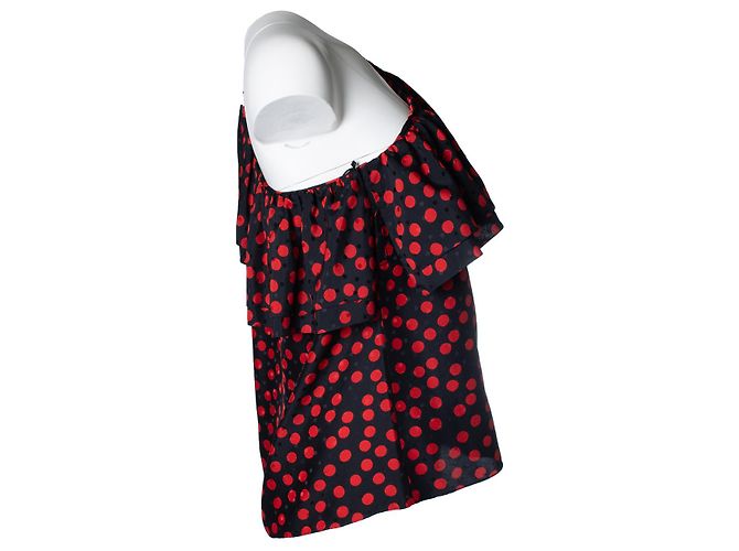 Saint Laurent Bluse mit einem Schulterpolka-Dots Schwarz Rot - Ansicht 3