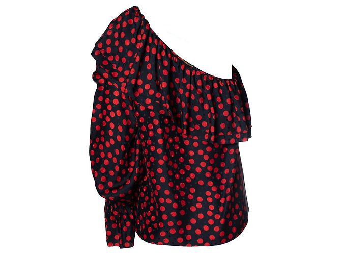 Saint Laurent Bluse mit einem Schulterpolka-Dots Schwarz Rot - Ansicht 4