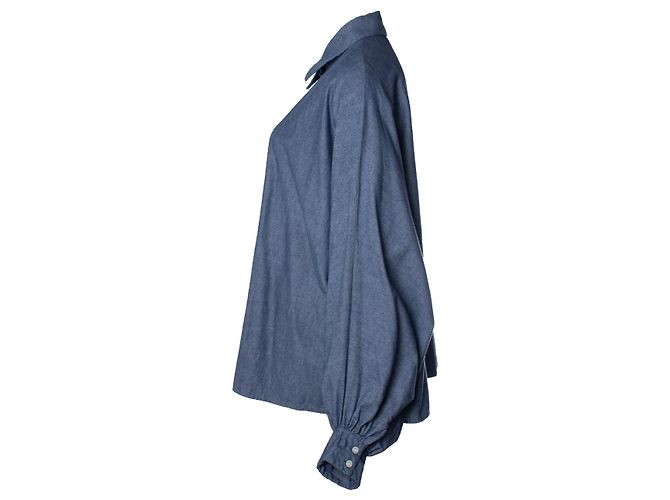 Autre Marque Sosue, camicia blu oversize con maniche a battente - vista 3