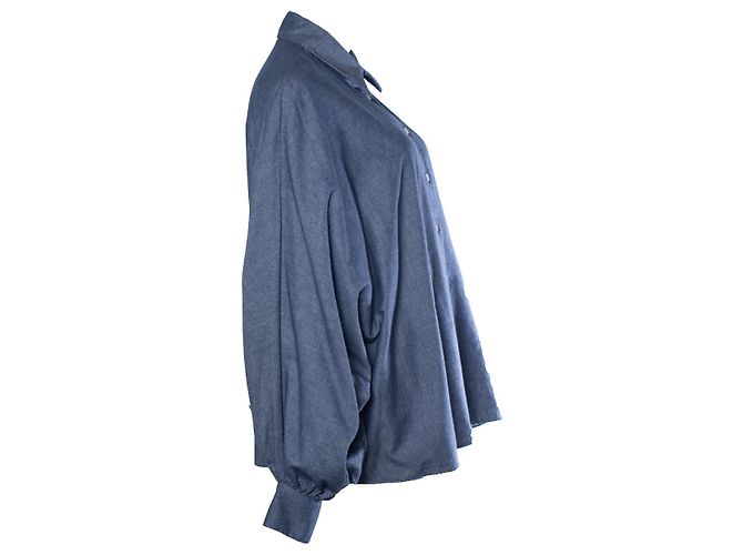 Autre Marque Sosue, camicia blu oversize con maniche a battente - vista 4