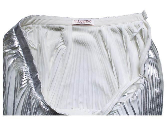Falda maxi plisada metálica Valentino Garavani Plata Blanco - vista 8