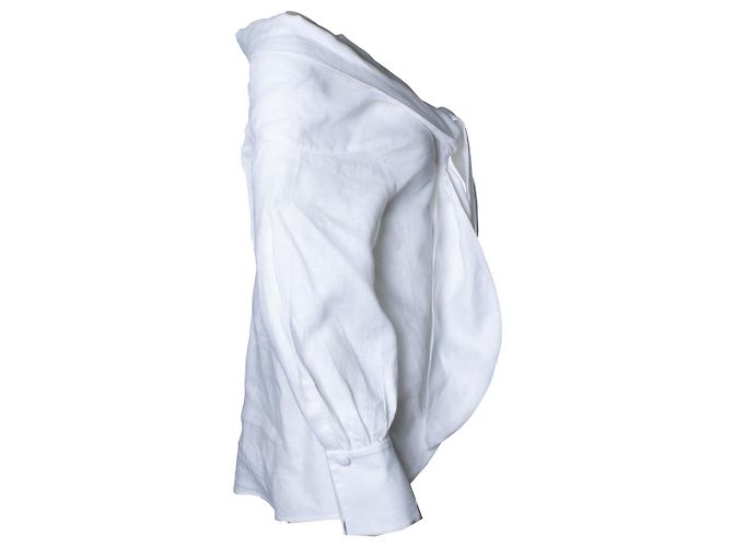 Autre Marque Andres Otalora, Leinenbluse mit Schleife Weiß - Ansicht 3