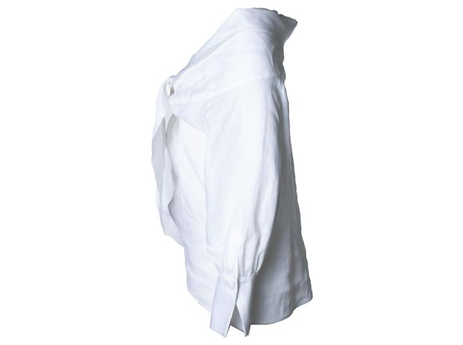 Autre Marque Andres Otalora, Leinenbluse mit Schleife Weiß - Ansicht 4