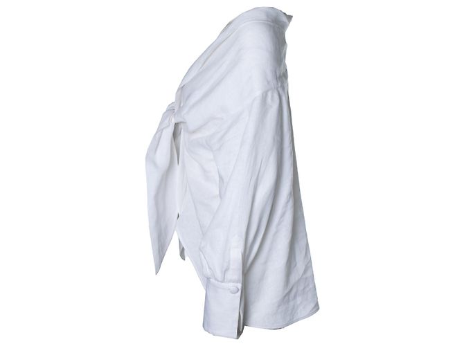 Autre Marque Andres Otalora, Leinenbluse mit Schleife Weiß - Ansicht 2