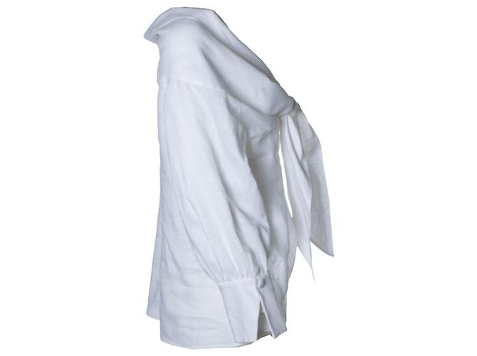 Autre Marque Andres Otalora, Leinenbluse mit Schleife Weiß - Ansicht 4
